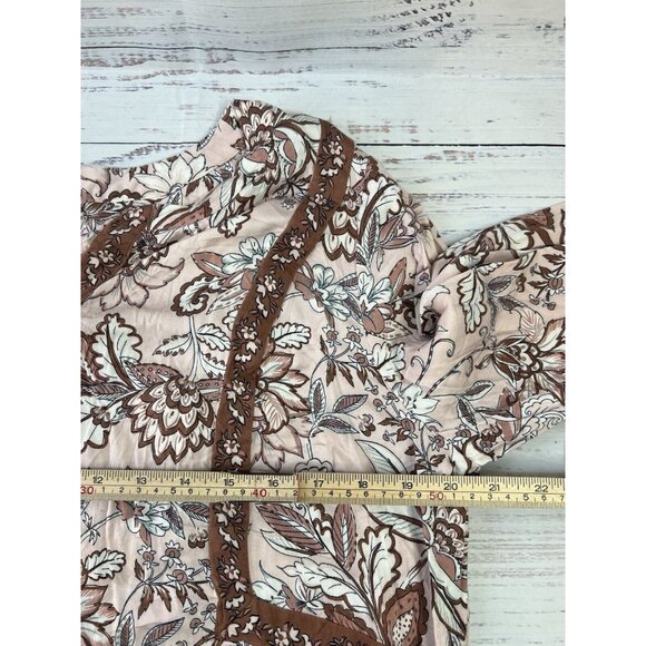 J Jill Women's L Tunic Blouse Long Sleeve Lace Floral Split V-Neck Pink/Brown - Picture 7 of 11